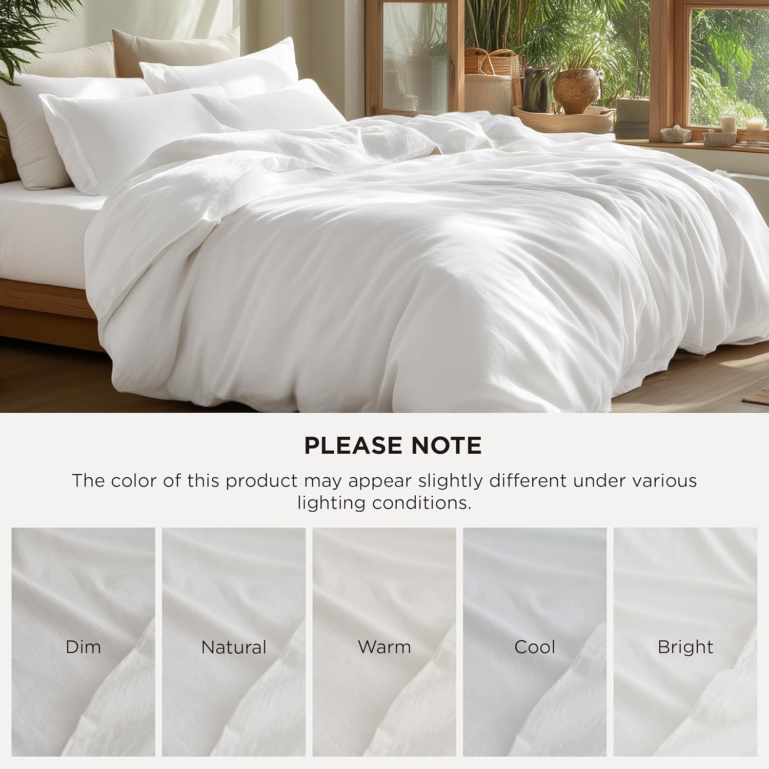 Bedsure 100% Washed Cotton Duvet Cover Queen Size - Natural White Minimalist Cotton Duvet Cover Linen Like for All Seasons - GentleSoft™ Plain Simple Bedding (Natural White, Queen, 90"x90") - Image 5