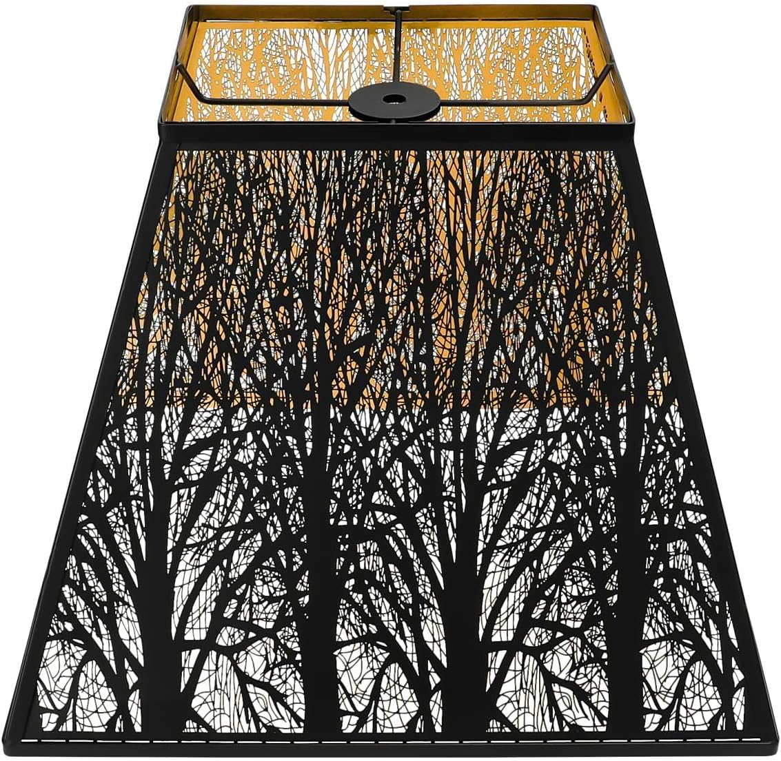 Large Metal Lampshade New Pyramid Shape Design 8'' Top 14'' Bottom 11'' Height ALUCSET Square Bell Shade Lamp Shade Forest Design Black and Gold fits for Table Lamps and Floor Lamps - Image 8