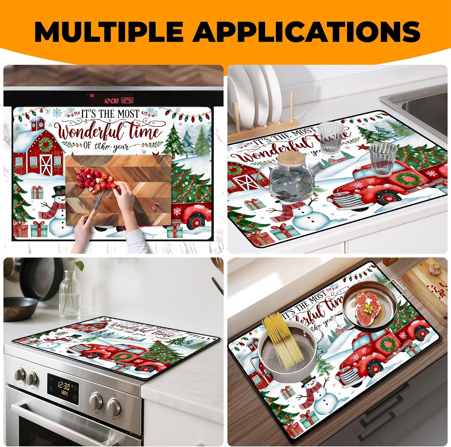 Heat-Resistant Stove Top Cover with Anti-Slip Rubber Coating – Merry Christmas Electric Stove Protector, Scratch-Resistant, Expands Counter Space (Car, 28.5"L x 20.5"W) - Image 7