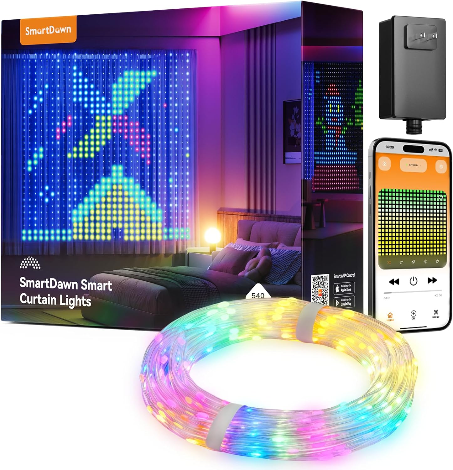 540 RGBIC LEDs Smart Curtain Lights with DIY GIF, 4.9x6.6ft Color Changing Christmas Wall Lights with APP, IP65 Waterproof String Fairy Lights for Indoor Outdoor Bedroom Window Garage