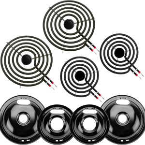 W10290350 W10290353 Porcelain Burner Drip Pan Bowls & MP22YA Electric Range Burner Element Unit Set by Cenipar-Compatible with Whirl-pool Frigi-daire Ama-na Range Oven/Stove