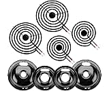 W10290350 W10290353 Porcelain Burner Drip Pan Bowls & MP22YA Electric Range Burner Element Unit Set by Cenipar-Compatible with Whirl-pool Frigi-daire Ama-na Range Oven/Stove