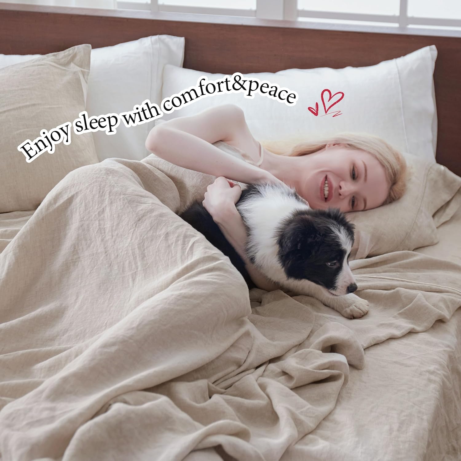 Simple&Opulence 100% Pure Linen Sheet Set King Size, Natural French Flax Solid Color 4 Pcs Washed Breathable, Farmhouse Bedding (1 Flat Sheet,1 Fitted Sheet,2 Pillowcases)-Embroidery Linen - Image 7