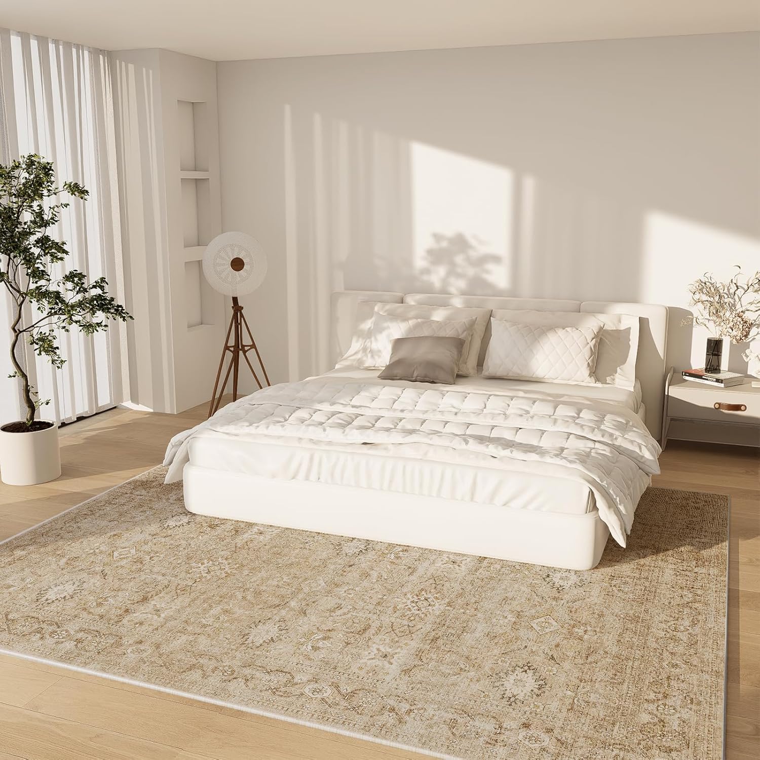 Washable Area Rug: 8'x10' Large Stain Resistant Distressed Vintage Boho Non Slip Low Pile Faux Wool Soft Rug for Bedroom, Kitchen, Dining Room, Nursery, Playroom - Image 3