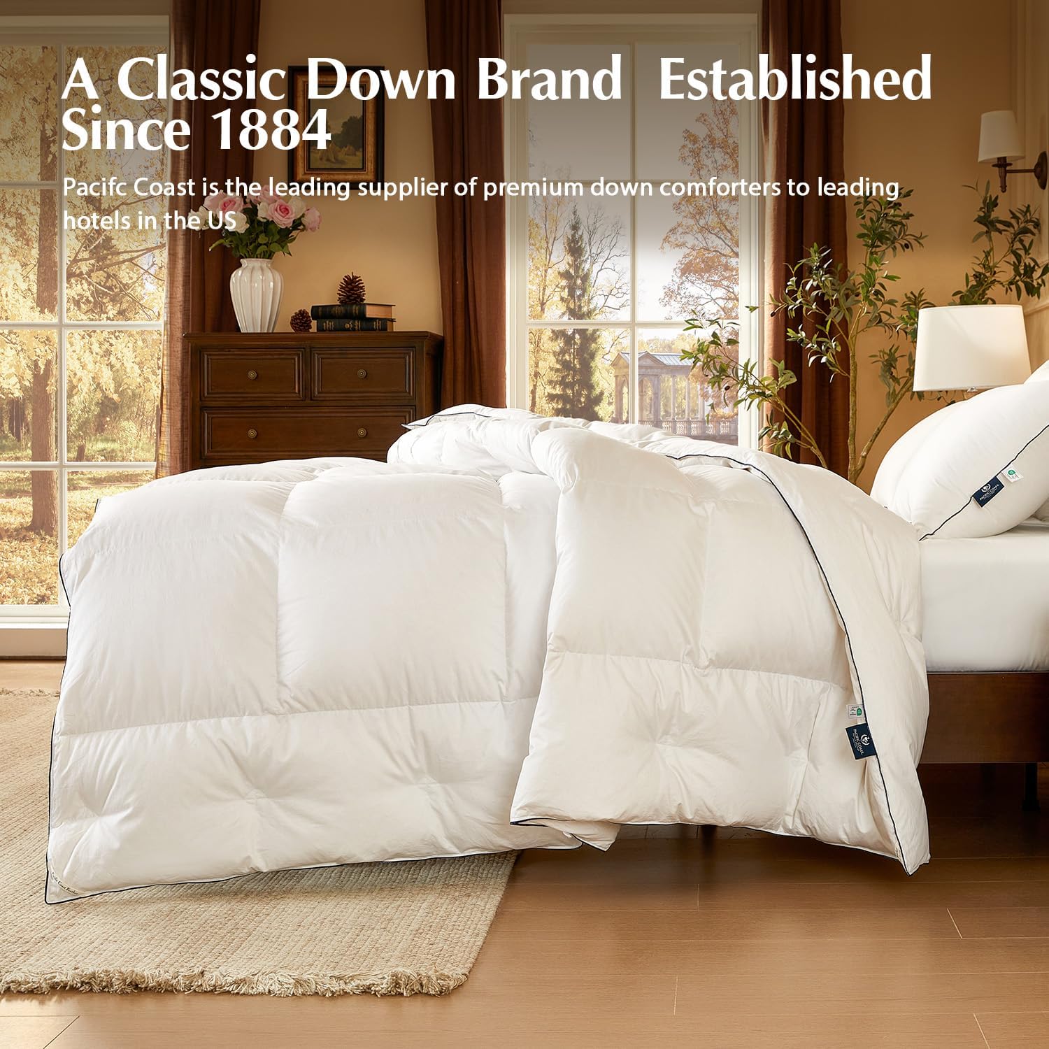 Pacific Coast Goose Feather Down Comforters King Size, 100% Cotton Extra Fluffy White Duvet Insert, Soft, Breathable, All Season Hotel Luxury Bedding Comforters, 8 Corner & Center Loops (106"x90") - Image 9