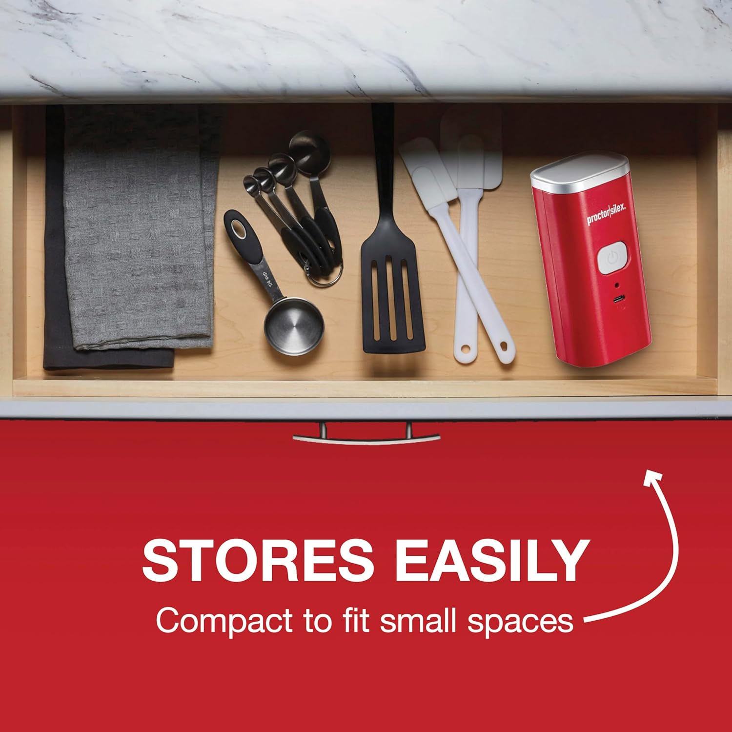 Proctor Silex Automatic Electric Can Opener, Hands Free Cordless Operation & USB Rechargeable, Self-Aligning, Cut Smooth Touch Lid Edges, Compact and Easy to Store, Red - Image 5