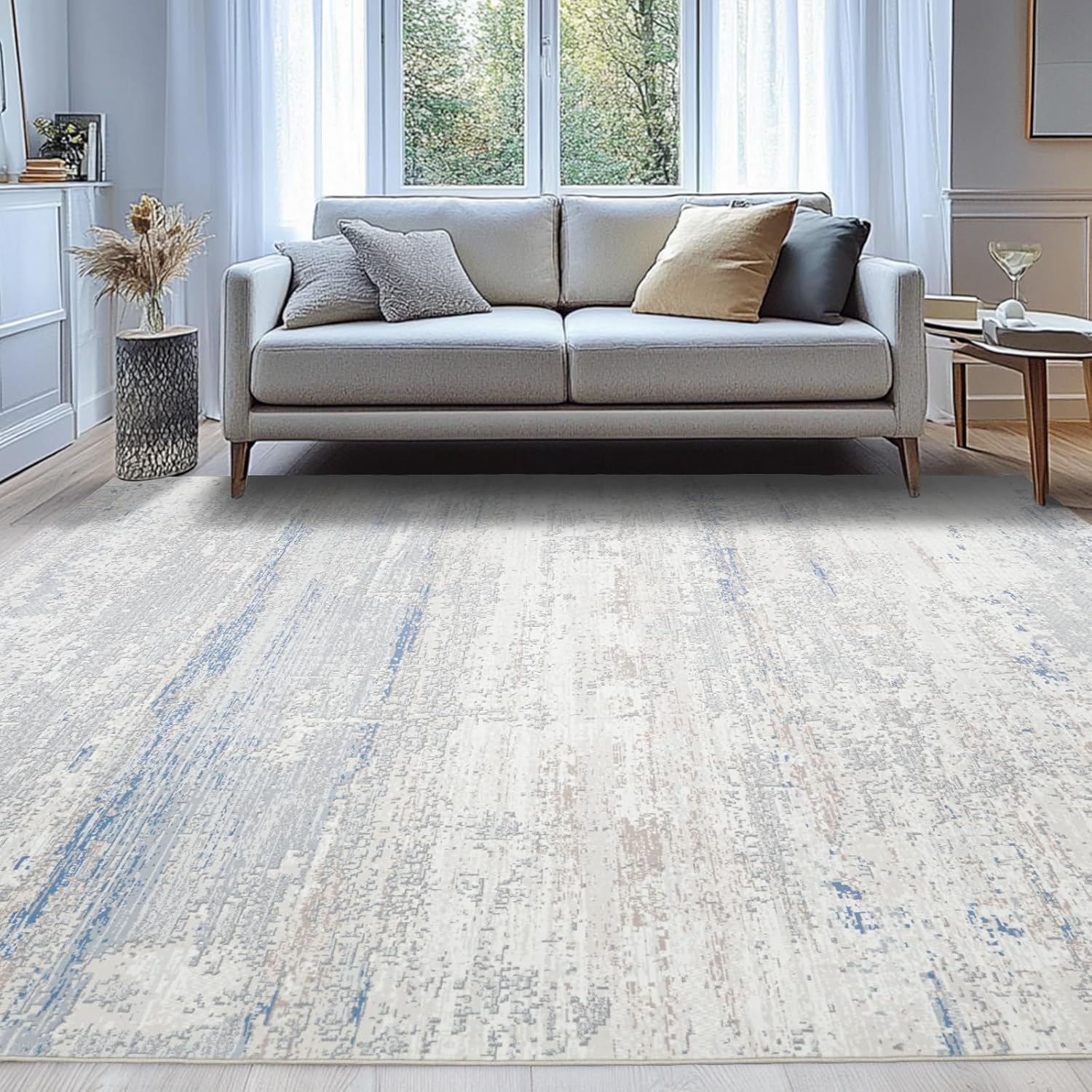 Washable Rugs 8×10 Area Rugs for Living Room- Modern Abstract Rugs for Bedroom,Dining Room, Large Soft Low Pile Carpet with Non Slip Rubber Backing,Neutral Accent Rug for Nursery Home Office