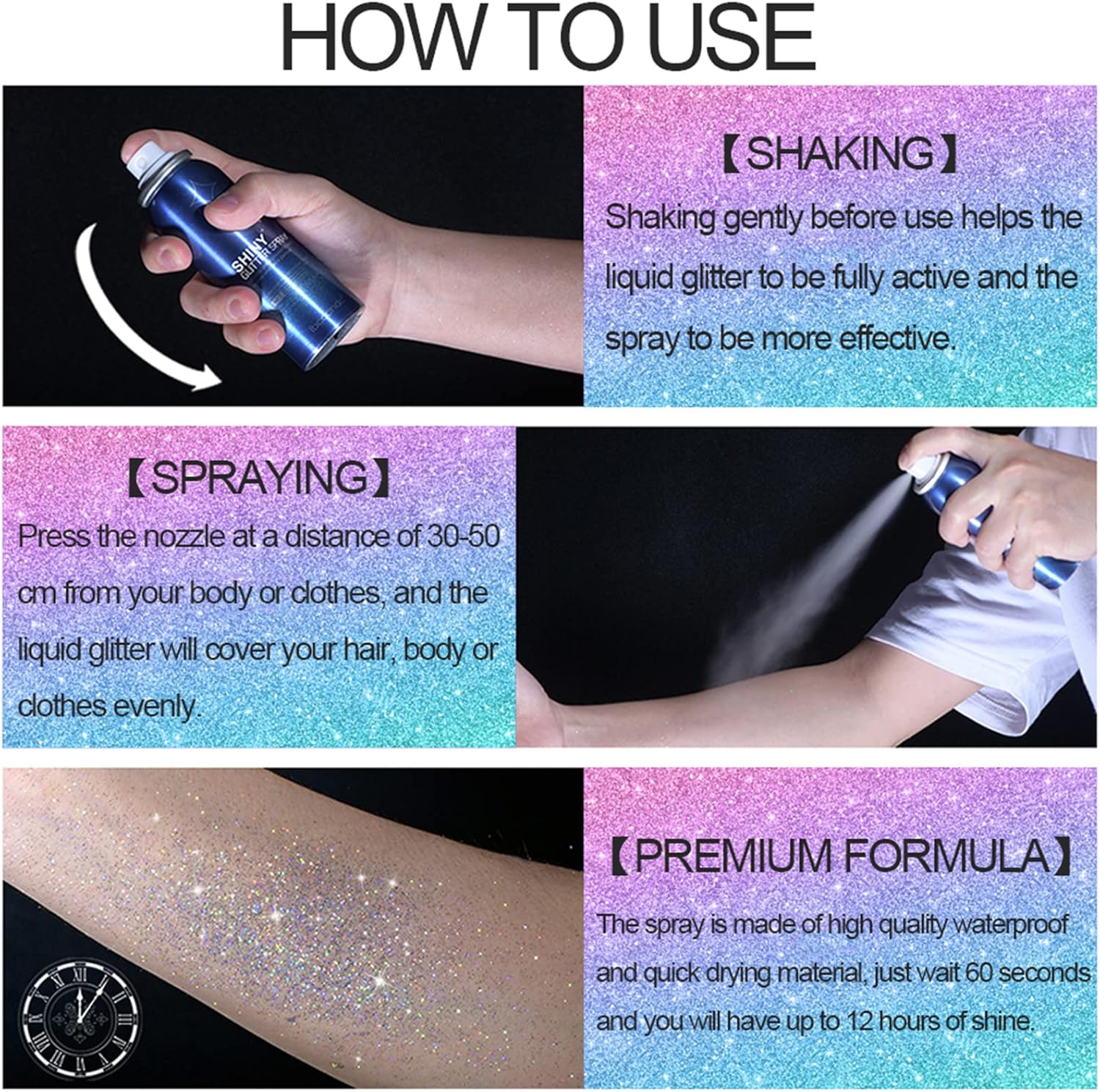 Lezero Body Glitter Spray, Temporary Shiny Hairspray for Face, Hair, Clothing, Long Lasting Quick-Drying Shimmer Mist for St. Patrick's Day, Music Festival Rave, Nightclub Party, Prom, 2oz - Image 5