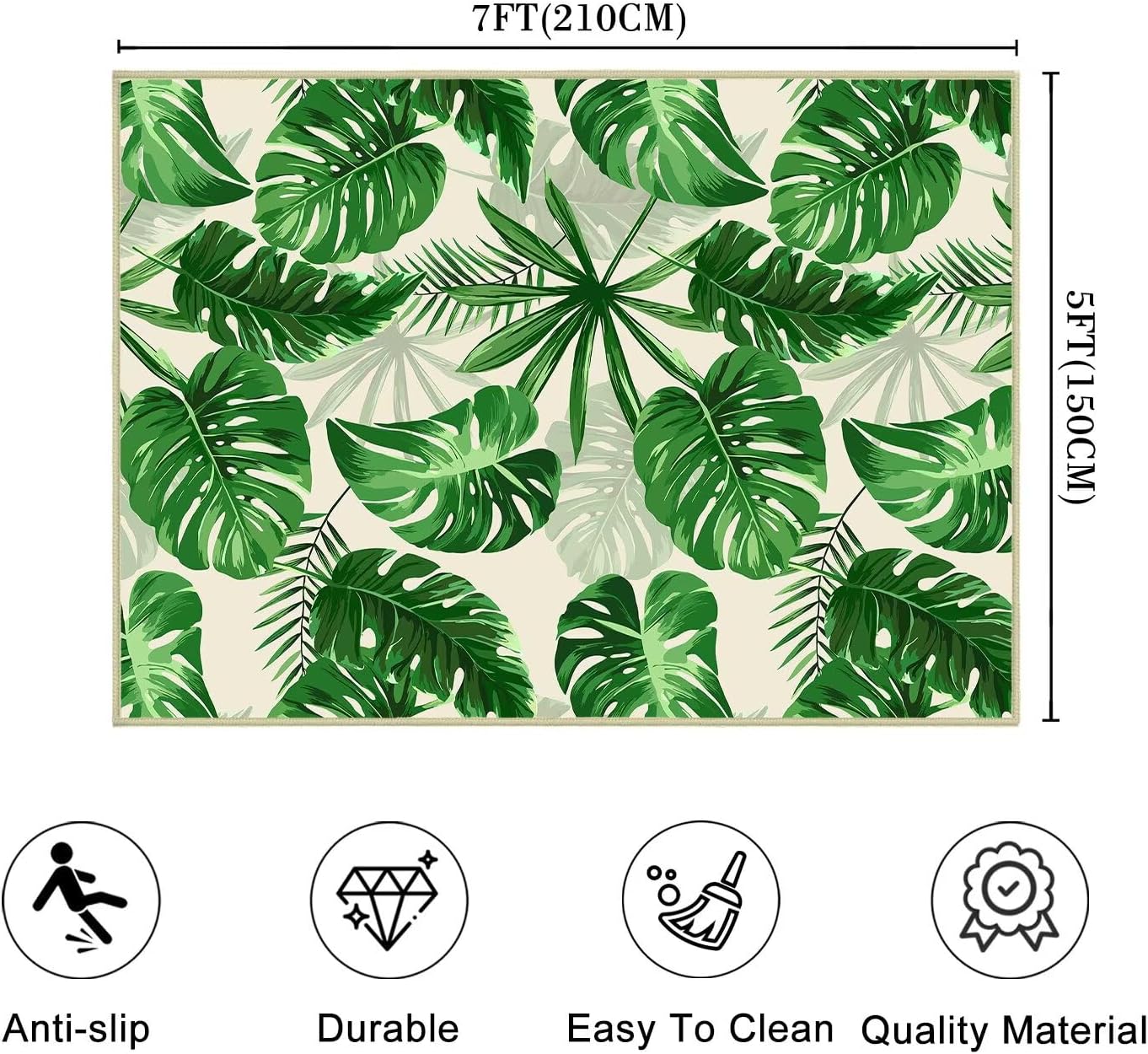 Sage Green Leaves Area Rug 5x7,Plant Leaf Print Area Carpets for Bedroom,Botanical Print,Ultra-Thin Washable Throw Floor Rugs Indoor Non Slip Accent Floor Mats for Living Room,Dining Room,Laundry Room - Image 2