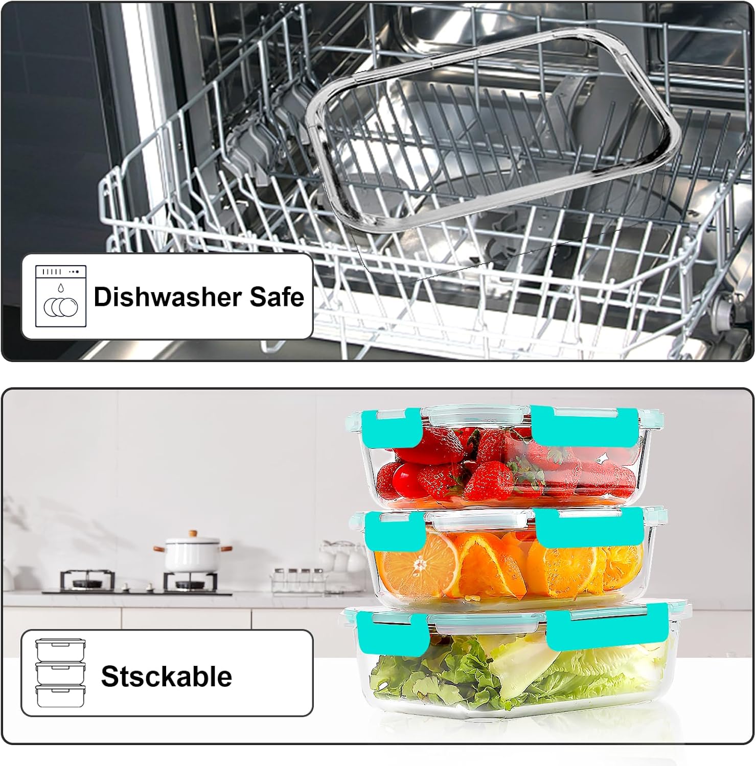 VERONES 10Pack Glass Meal Prep Containers, Airtight Glass Lunch Containers,Stackable Glass Food Storage Containers Set with Lids,Exclusive of BPA, for Microwave,Oven, Freezer&Dishwasher Friendly,Green - Image 5