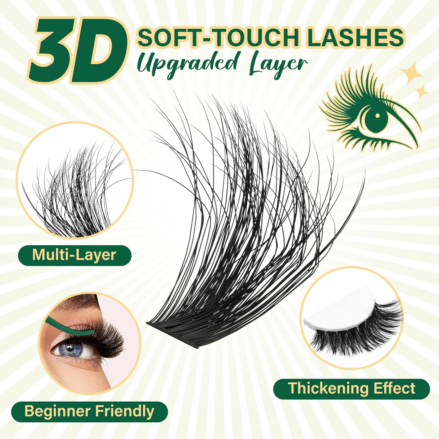 KEYYOU lash Clusters Kit 3D Effect Eyelash Clusters Kit 280pcs 80D100D 8-16MIX D Curl Individual Lashes Kit Wispy Lashes Volume Cluster Lashes Kit Natural Soft (3D Kit-80D100D-D-8-16MIX) - Image 2