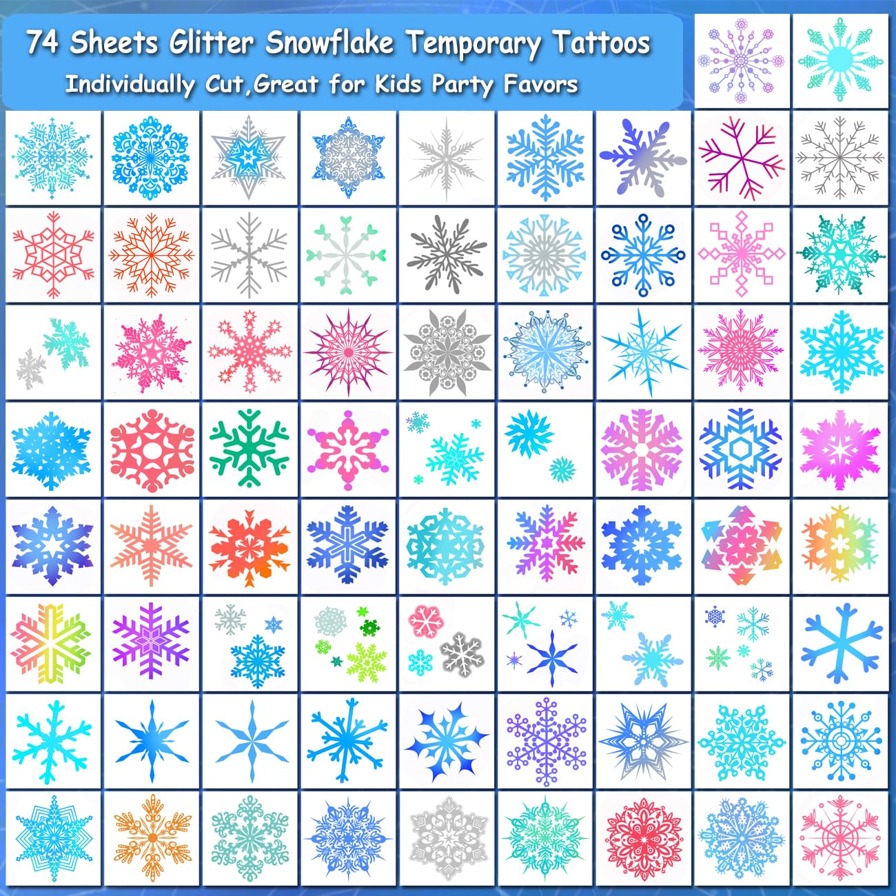 Glitter Snowflake Temporary Tattoos for Kids Party Supplies - 74 Individually Sheets Glitter Winter Snowflake Tattoos for Boys Girls Holiday Party Favors - Image 2