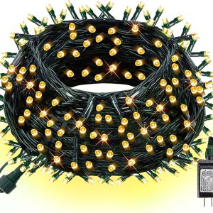 Dazzle Bright 300 LED Christmas String Lights, 100 FT Connectable Waterproof String Lights Green Wire with 8 Modes, Christmas Decorations for Indoor Outdoor Xmas Party Yard Garden (Warm White)