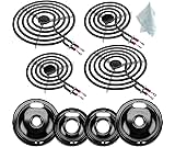 W10290350 W10290353 Black Porcelain Burner Drip Pan Bowls & MP22YA Electric Range Burner Element Unit Set by Cenipar-Compatible with Whirl-pool Frigi-daire Ama-na Range Oven/Stove