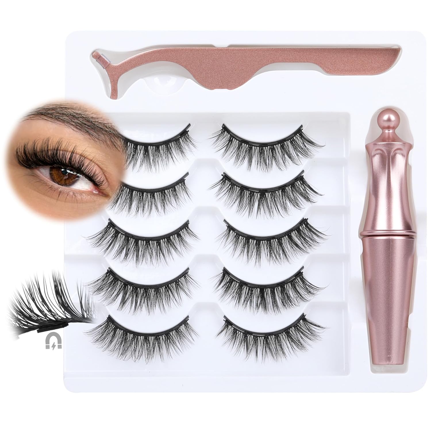 Magnetic Eyelashes with Eyeliner Natural Look Magnetic Lashes with Applicator No Glue Needed Cat Eye Lash Wispy Magnet Lash 5 Pairs with Magnet Eyeliner - Image 8