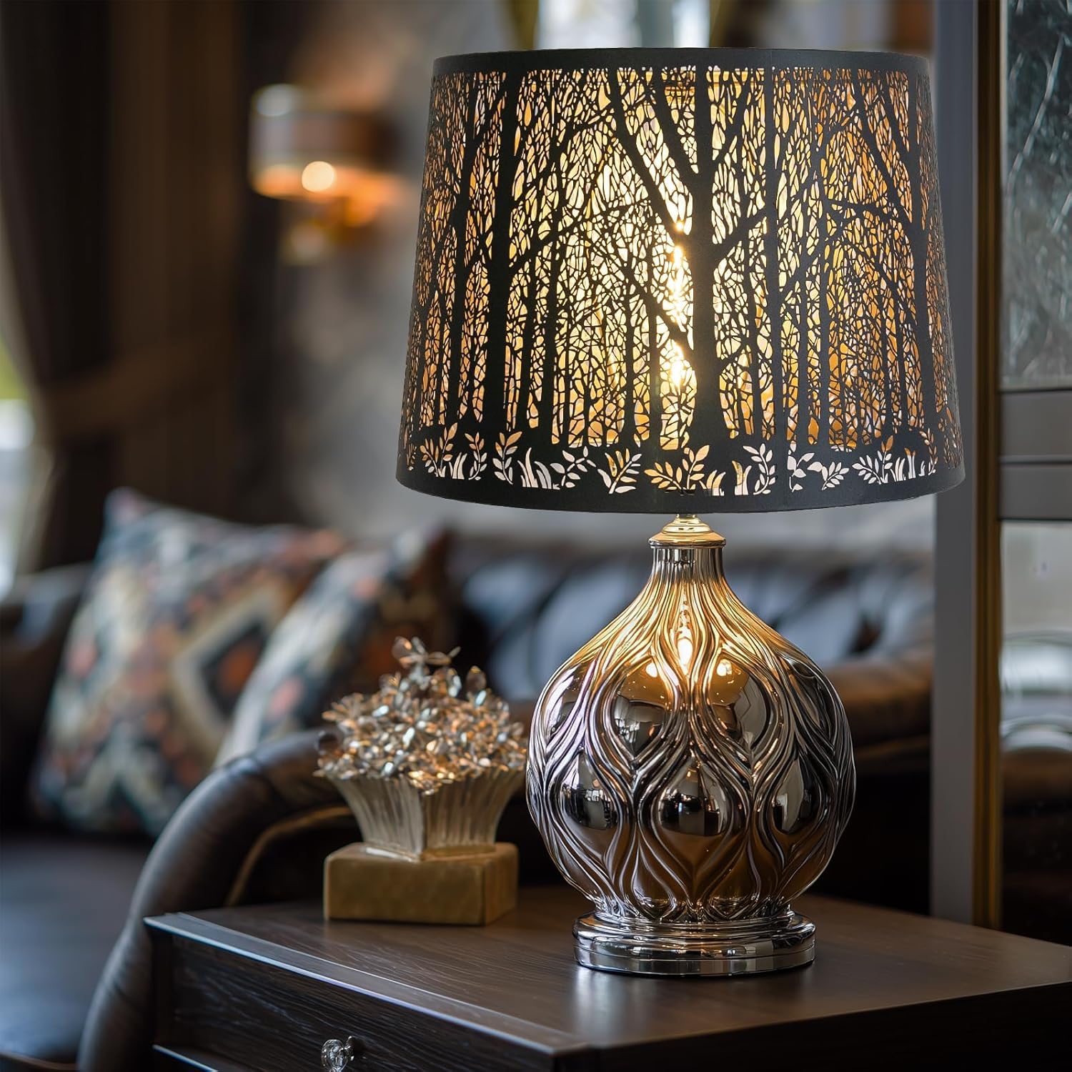 Metal Lush Jungle Lampshade Design 12" Top X 14" Bottom X 10" High Black Golden Large Lamp shade for Table Lamps Floor Lamps Replacement, Spider - Image 5