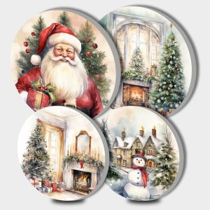 Tucocoo Stove Burner Covers, Watercolor Christmas Gas Stove Burner Covers Set of 4, 8 Inches and 10 Inches Stove Top Covers for Electric Stove Metal Stove Cover, Happy Christmas Scene Kitchen Decor