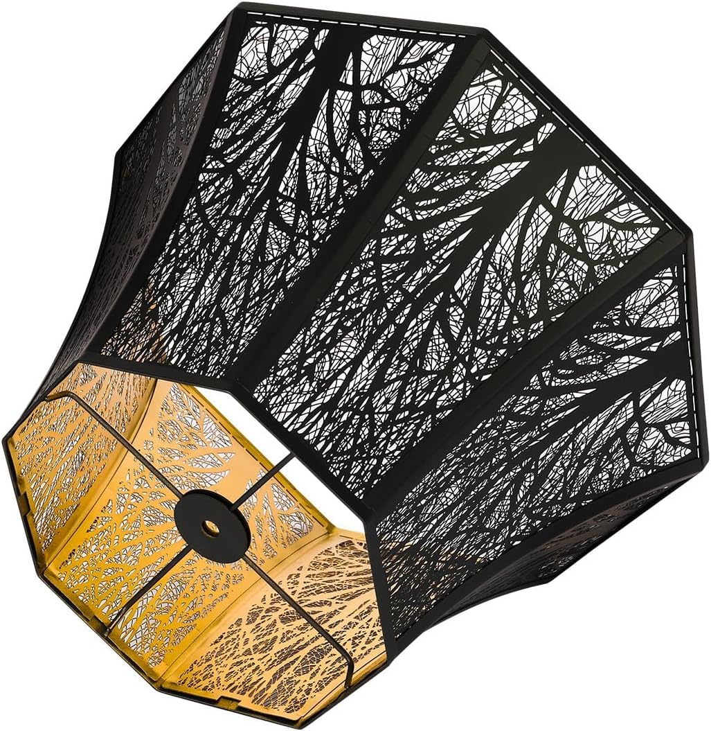 Etched Forest Metal Lampshade Outer Black Inner Gold 7.9 X 13.8 X 8.7 Inch ALUCSET Large Beveled Octagon Metal Lamp Shade Fits for Floor Lamp and Table Lamp Living Room Bedroom - Image 5