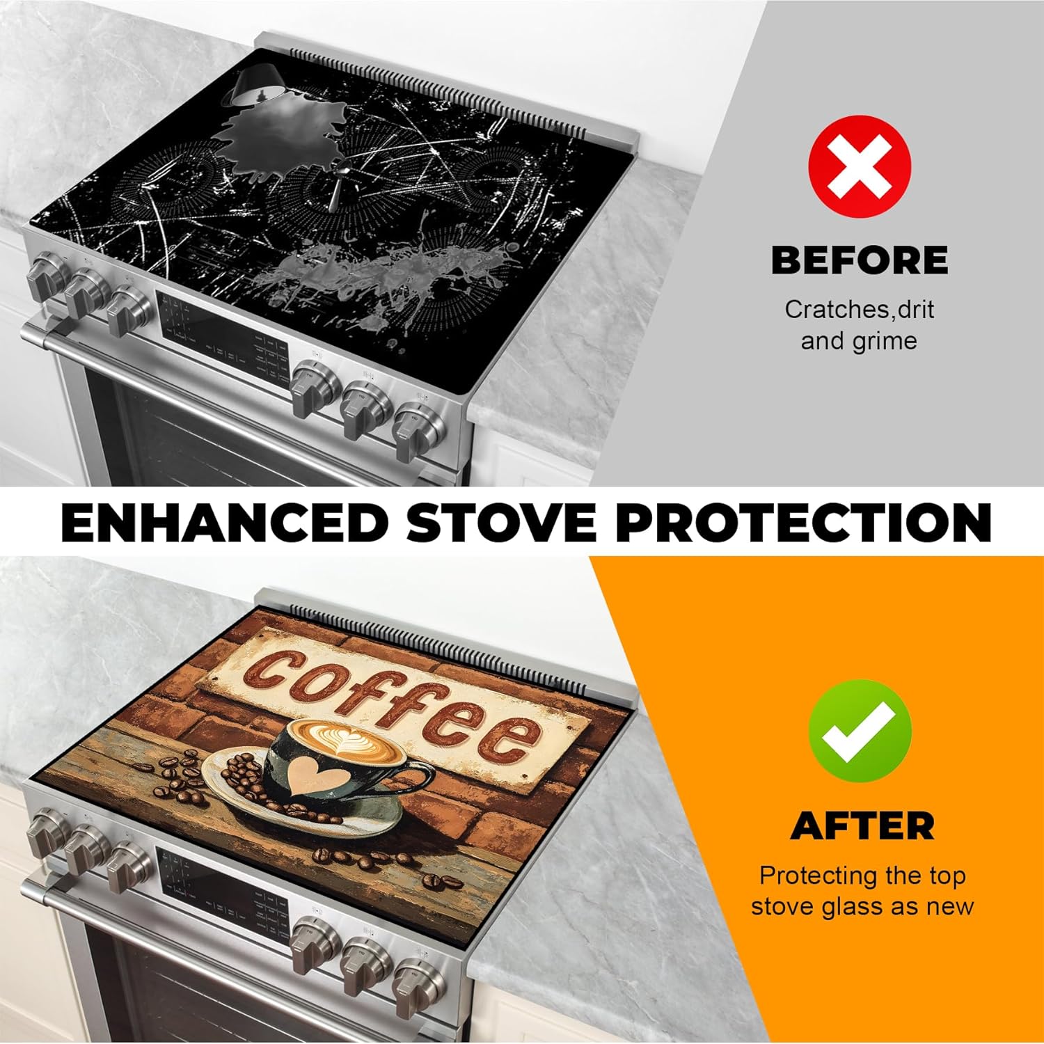 Heat-Resistant Glass Stove Top Cover with Anti-Slip Rubber Coating – Electric Stove Protector, Scratch-Resistant, Counter Space Decor Mat (Coffee, 28.5"L x 20.5"W) - Image 5