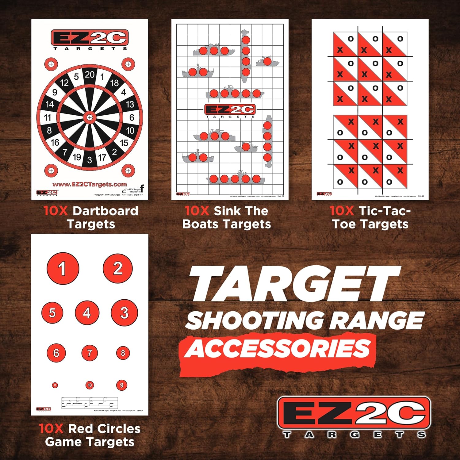 EZ2C Games Styles: Dartboard - Sink The Boats - Tic-Tac-Toe - Reducing Circles - Paper Targets for Shooting Range 11"x17" Fun Gun Range Targets for Shooting USA Made Gun Gifts - Image 5