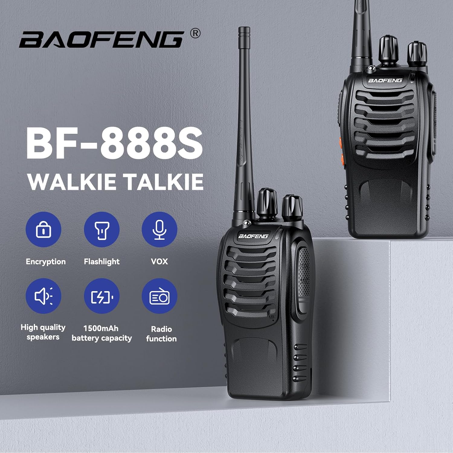 BAOFENG BF-888S Walkie Talkies for Adults Rechargeable Long Range 16 Channel Professional Walky Talky and Security Headphones Flashlight Li-ion Battery and Charger (10 Pack) - Image 2