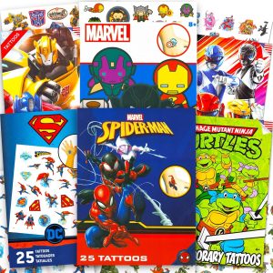 Superhero Tattoos Ultimate Set - Bundle of 150 Pcs Super Hero Temporary Tattoos | Marvel Avengers Superman "TMNT" Power Rangers Transformers