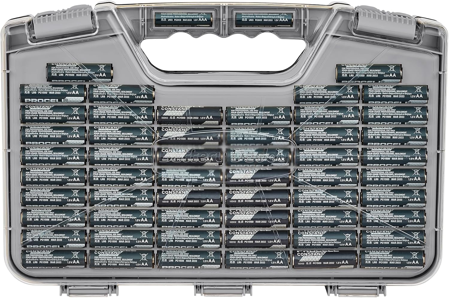 Ontel Battery Daddy Storage & Organizer Case with Tester, Stores & Protects Up to 180 Batteries, Double-Sided, Durable Design W/Clear Locking Lid, Secure Latches & Portable Carrying Handle- Warm Grey - Image 9