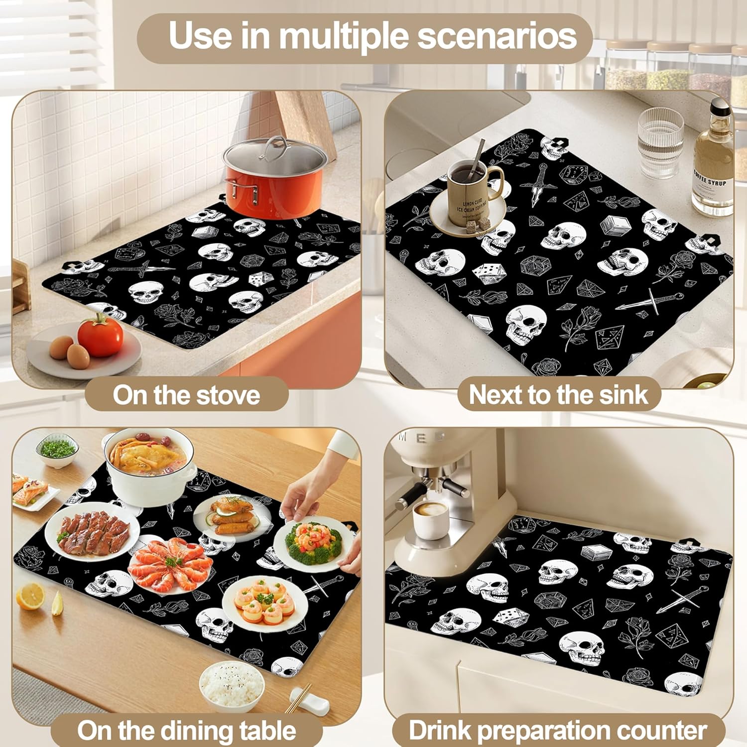 Electric Stove Top Cover Protector,Skull Head Rose Heat Resistant Glass Top Stove Oven Induction Cooktop Mat with Rubber for Kitchen Top Covers 28.5'' x 20.5'' - Image 6