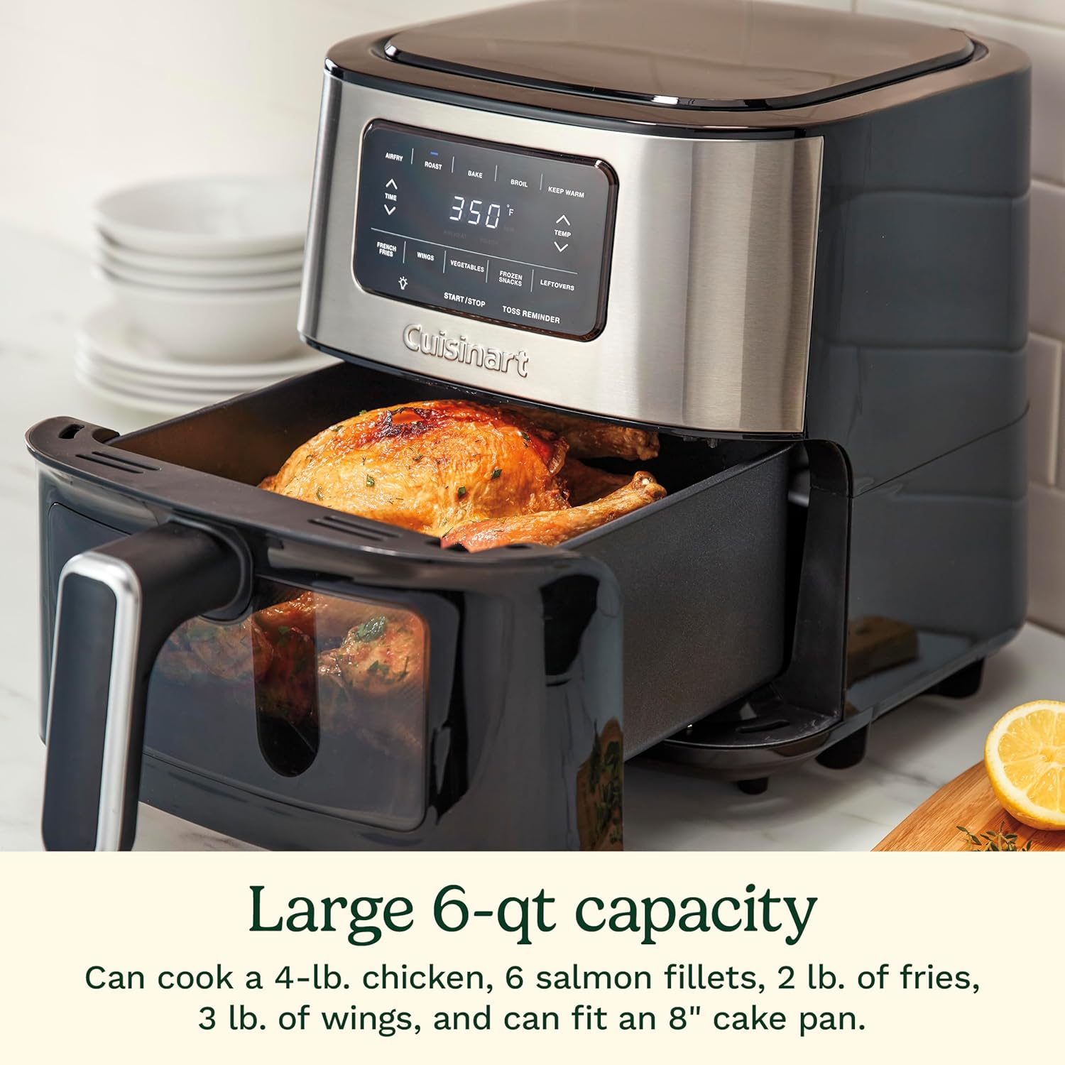 Cuisinart Air Fryer, 6-Quart Basket Large Fryer with 5 Cooking Functions to Roast, Bake, Broil, Air Fry and Keep Warm, 5 Airfryer Presets, Dishwasher-Safe Parts, AIR-200NAS, Stainless Steel & Black - Image 3