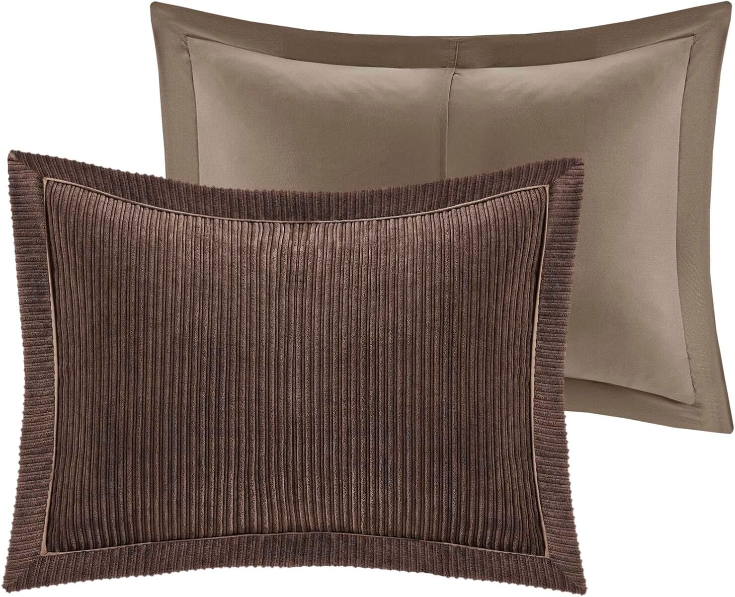 CHARMMA 7 Piece Micro Corduroy Comforter Set Brown Cal King, 104.00x92.00x1.50in - Image 8