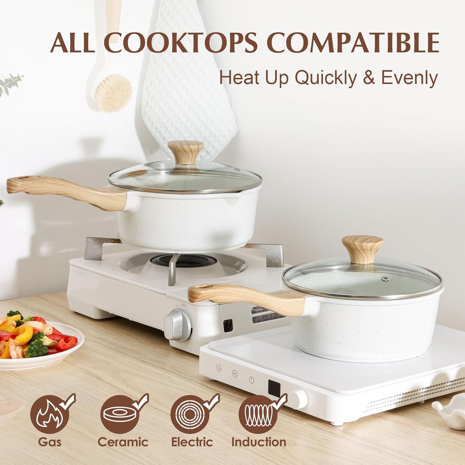 SENSARTE White Ceramic Nonstick Saucepan with Lid 1.5 Quarts, Small Cooking Pot with Stay Cool Handle, Induction Compatible Saucepot, White Granite Coating, Free of Intentionally Added PTFE/PFOA/PFAS - Image 3