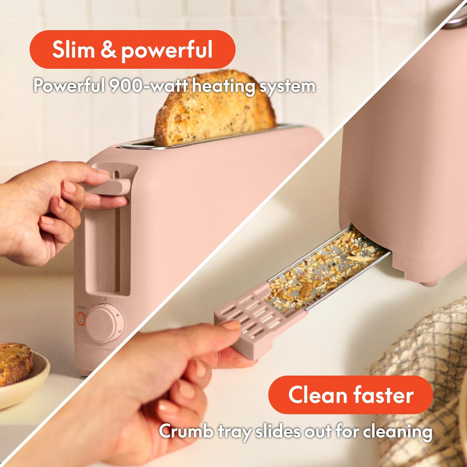 bella 2 Slice Slim Toaster, Fits-anywhere™ Kitchenware, 6 Setting Shade Control with Reheat & Cancel Buttons, Fits sourdough, 10” Long Slot, Anti Jam & Auto Shutoff, 900 Watt, Blossom - Image 6