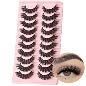FARRED False Lashes Wispy Natural Strip Eyelashes 14mm Cat Eye Lash Strips Full Volume Fake Mink Eyelash Pack Natural Look 10 Pairs Short Thick Fluffy Cateye Pestañas Postizas for Women