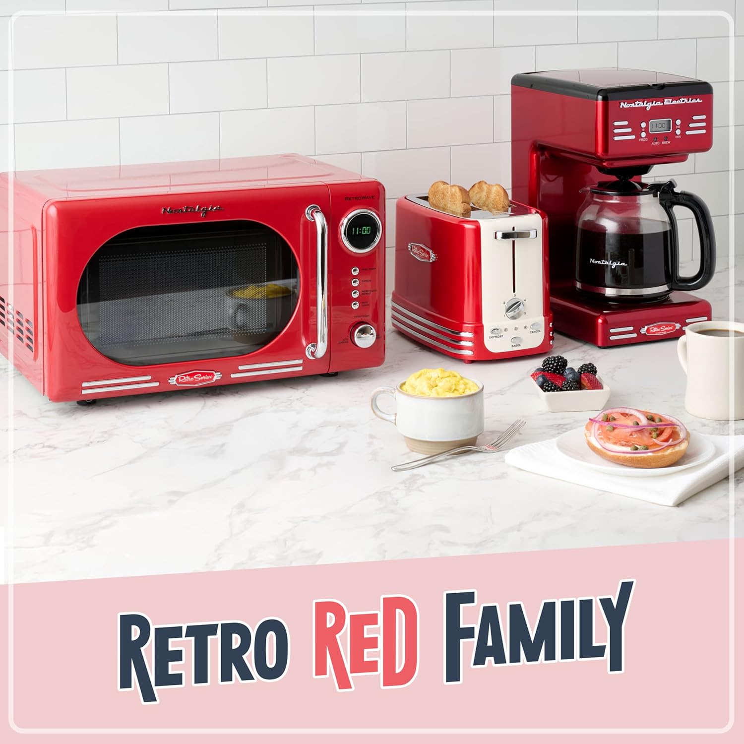 Nostalgia Retro Compact Countertop Microwave Oven - 0.7 Cu. Ft. - 700-Watts with LED Digital Display - Child Lock - Easy Clean Interior - Red - Image 6