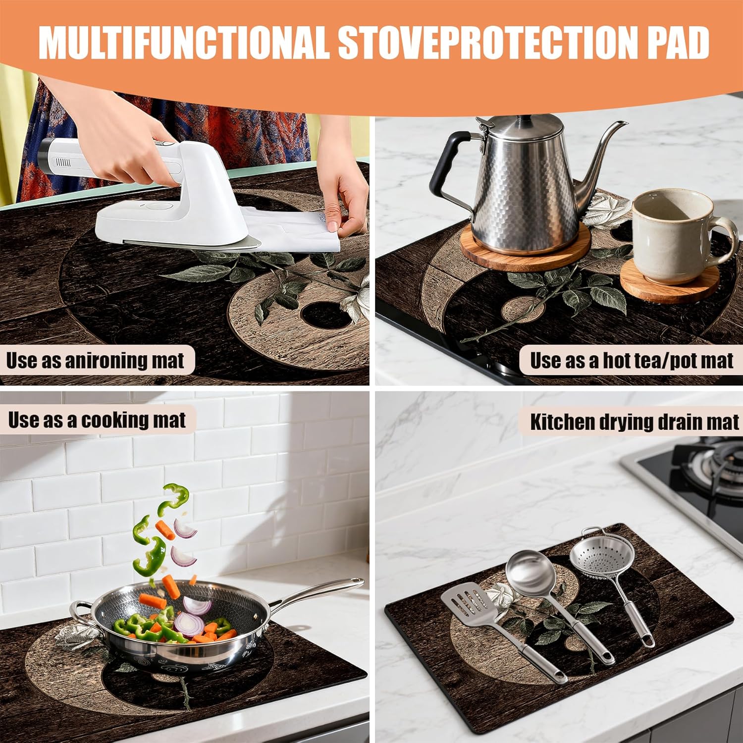 Anti-Slip Electric Stove Top Cover, 28"x20" Foldable Heat-Resistant Glass Stove Top Cover Protector, Multi-Scenario Use Dish Drying Mat, Tai Chi - Image 3