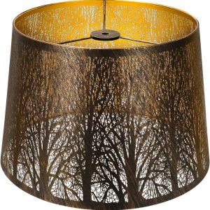 Etched Forest Metal Lampshade, ALUCSET Drum Metal Lamp Shade for Table Lamp,10" Top x 12" Bottom x 8" High Replacement Vintage Lamp Shade, Pattern of Trees Spider Lamp Cover (Antique Bronze Gold)