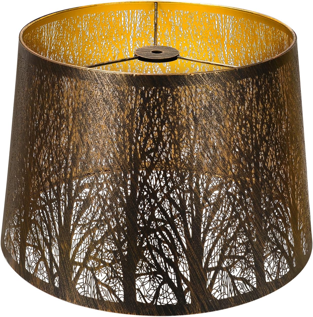 Etched Forest Metal Lampshade, ALUCSET Drum Metal Lamp Shade for Table Lamp,10″ Top x 12″ Bottom x 8″ High Replacement Vintage Lamp Shade, Pattern of Trees Spider Lamp Cover (Antique Bronze Gold)