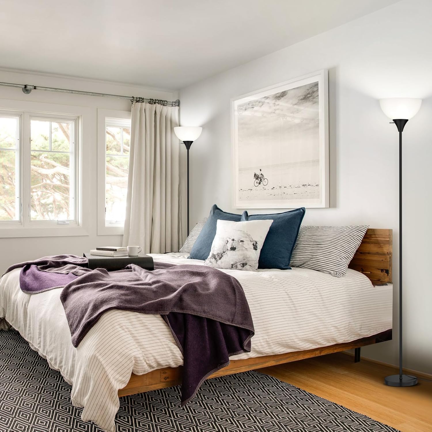 Floor Lamp, LED Standing Lamps with White Plastic Shade, Black Modern Torchiere Floor Lamp, Tall Lamps for Living Room Dorm, Bulb not Included - Image 8