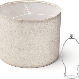 Drum Lamp Shades for Table Lamps, 13" Top X 13" Bottom X 10" High Large Lamp Shades Floor Lamps Shade Beige Modern Fabric Lampshade Spider, Harp Holders Included, Easy Assembly