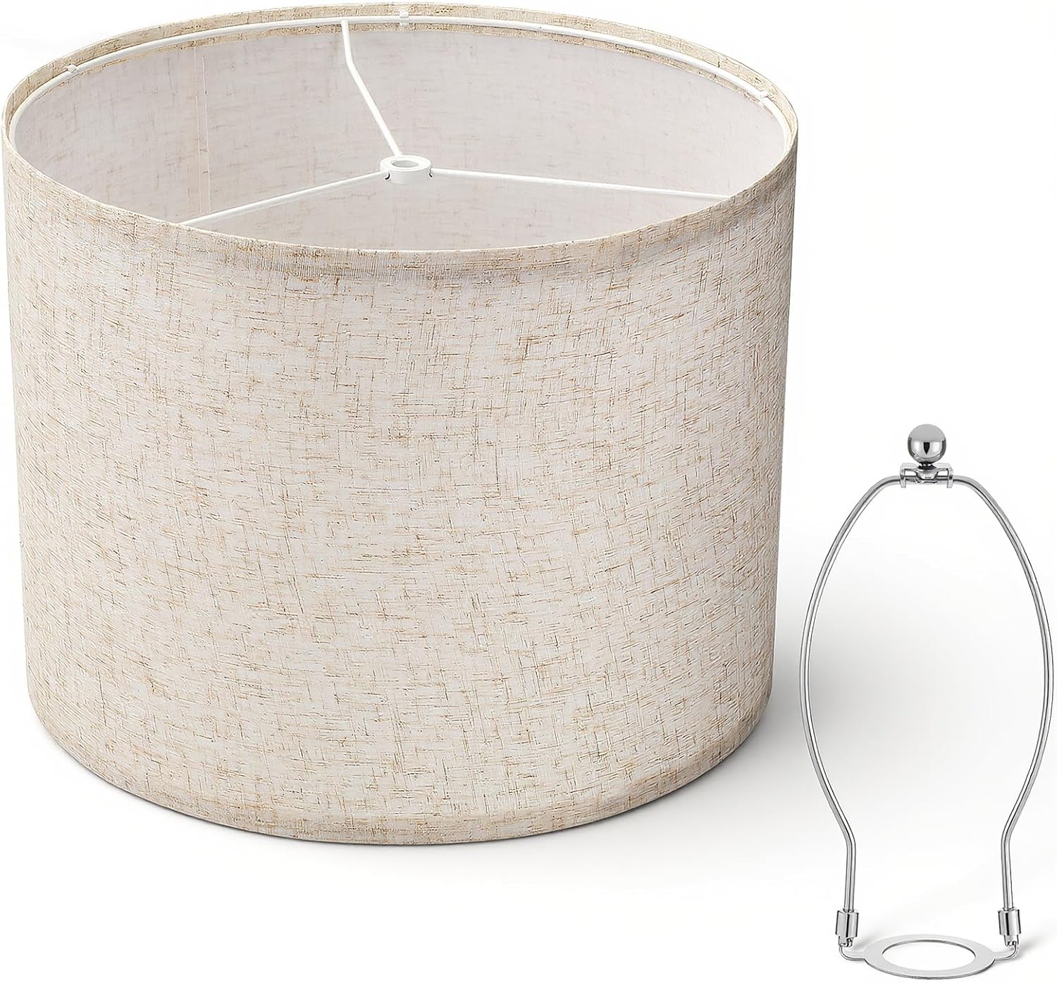 Drum Lamp Shades for Table Lamps, 13″ Top X 13″ Bottom X 10″ High Large Lamp Shades Floor Lamps Shade Beige Modern Fabric Lampshade Spider, Harp Holders Included, Easy Assembly
