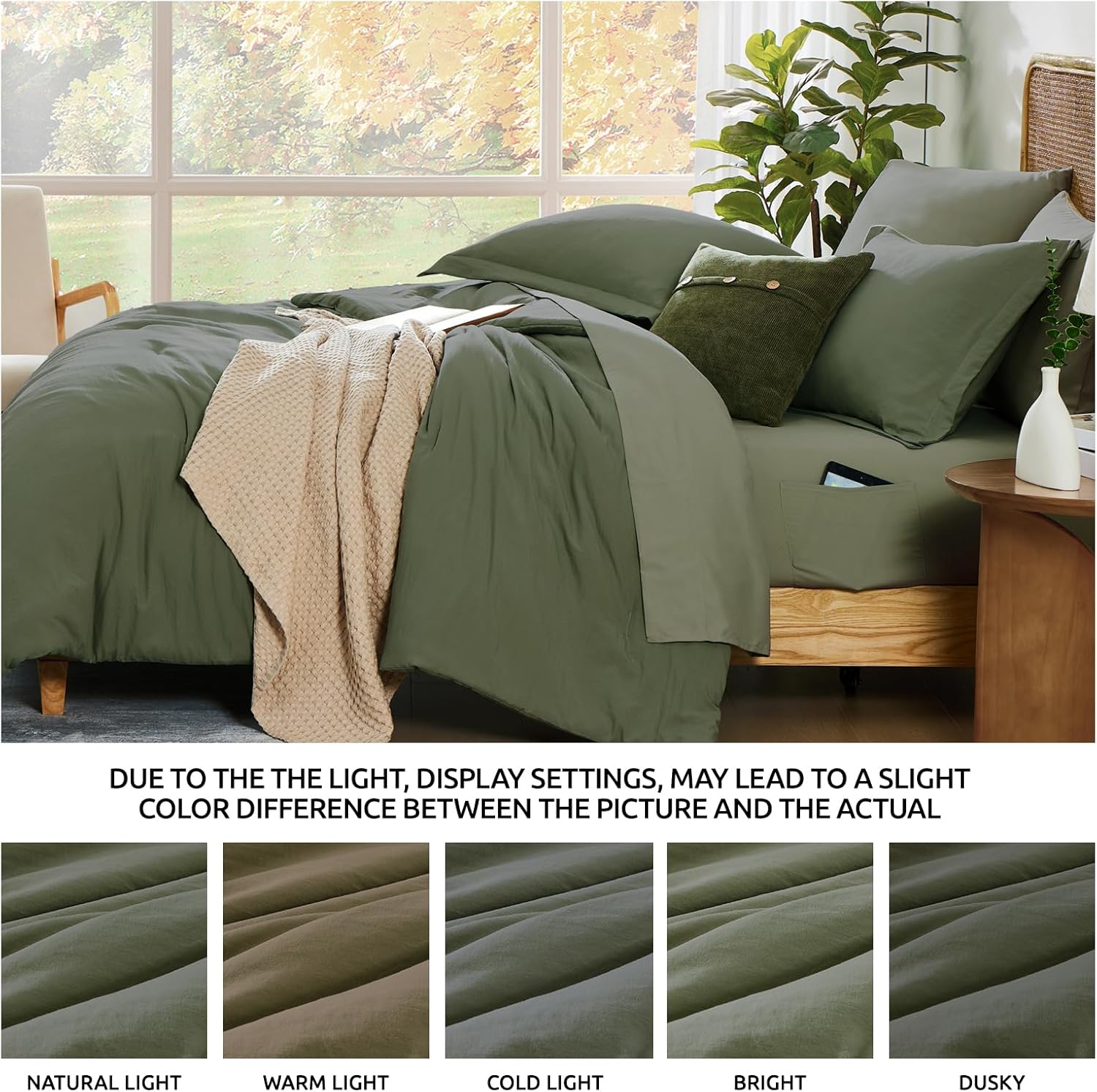 WRENSONGE Queen Comforter Set- 7 Pieces Soft Olive Green Bed in a Bag with Fitted Sheet, Flat Sheet, 2 Pillow Shams, and 2 Pillowcases- Warm Bedding Sets Queen for All Season - Image 6