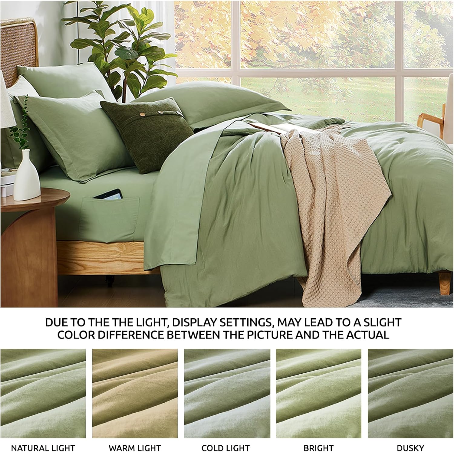 WRENSONGE Queen Comforter Set - 7 Pieces Sage Green Soft Bed in a Bag Queen with Fitted Sheet, Flat Sheet, 2 Pillow Shams, and 2 Pillowcases- Warm Bedding Sets Queen for All Season - Image 6