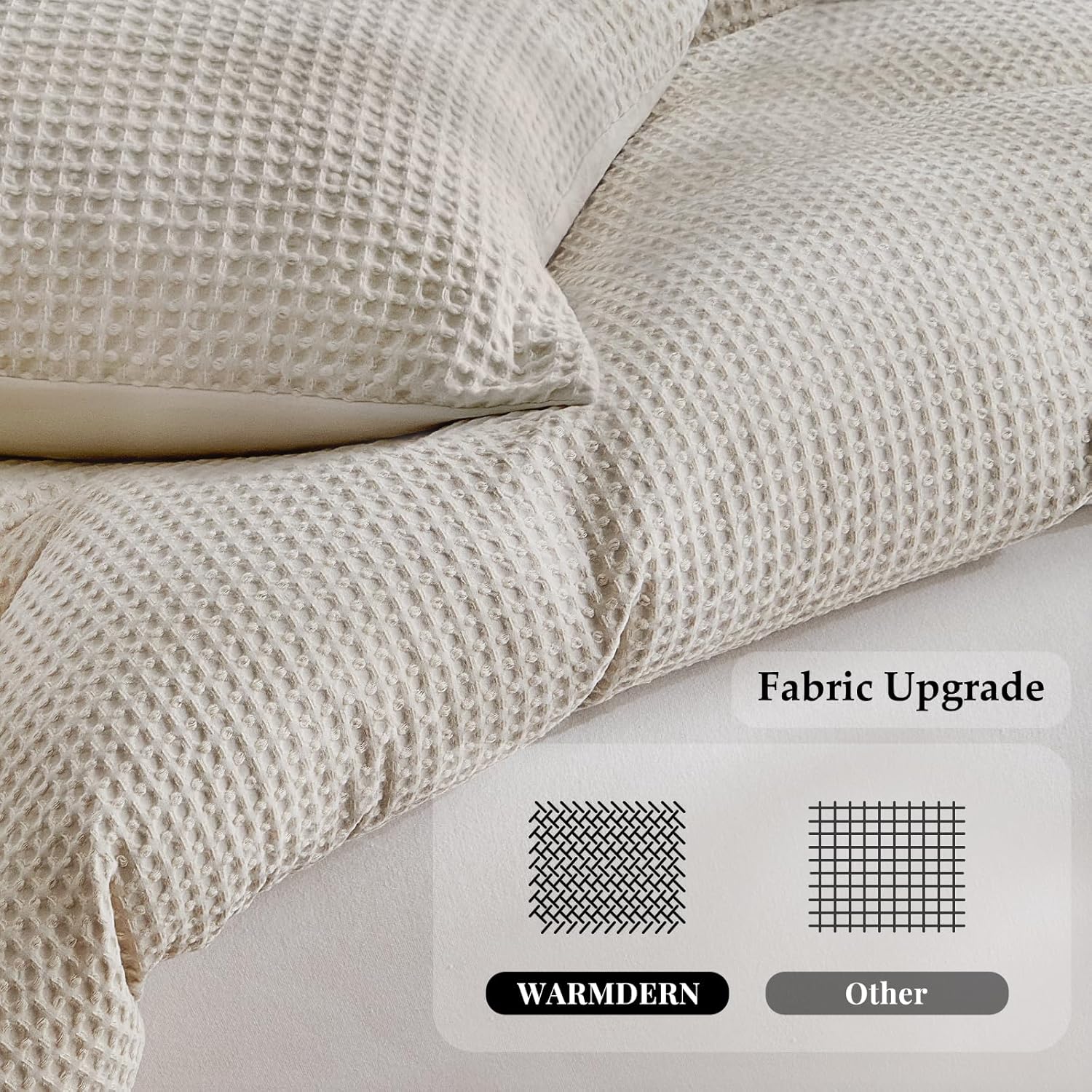 WARMDERN Waffle Weave Duvet Cover Queen Size, Khaki Textured Duvet Cover Set, Soft and Breathable Comforter Cover, 3 Pieces Microfiber Bedding Set for All Season(Khaki,Queen) - Image 3