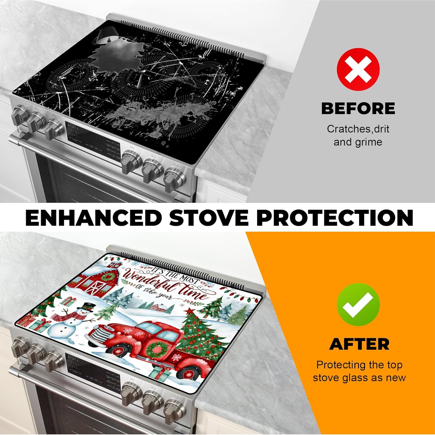 Heat-Resistant Stove Top Cover with Anti-Slip Rubber Coating – Merry Christmas Electric Stove Protector, Scratch-Resistant, Expands Counter Space (Car, 28.5"L x 20.5"W) - Image 5