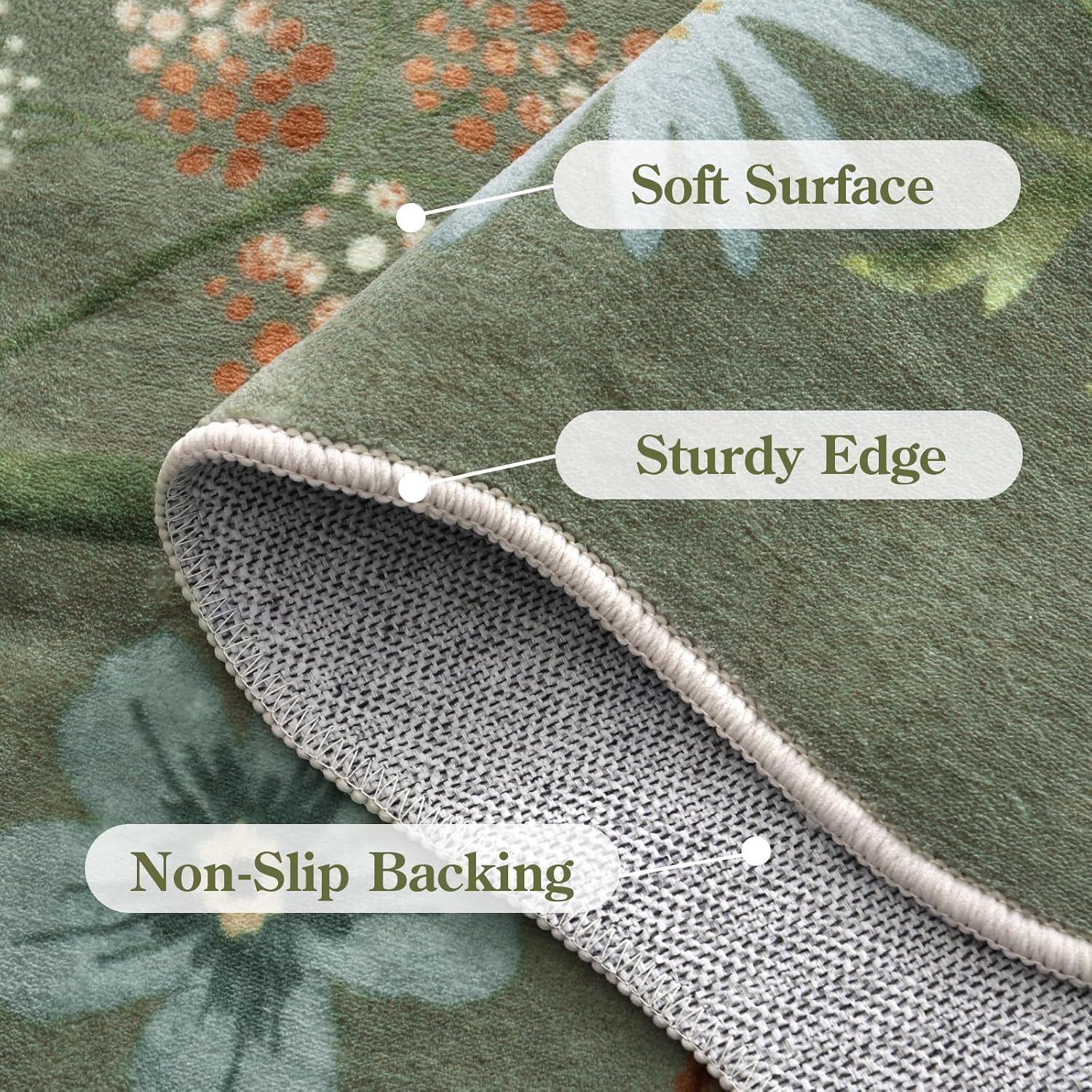 Lahome Floral Living Room Rugs, Area Rugs 5x7 Rug for Bedroom Ultra-Thin Soft Rug, Non-Slip Washable Rugs Stain Resistant Boho Low-Pile Throw Carpet for Dining Room Office (5x7ft,Green) - Image 6