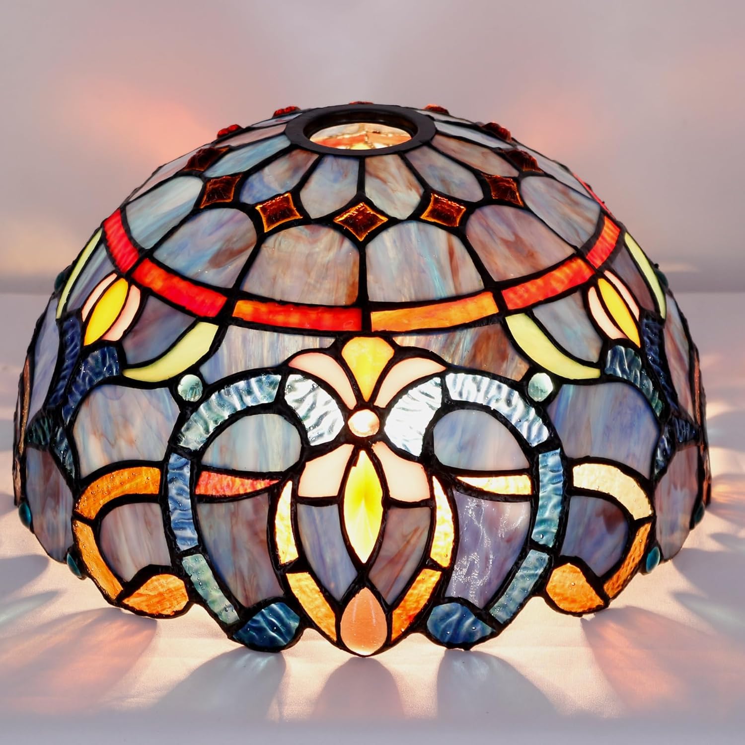 Tiffany Lamp Shade Replacement 12X6 Inch Stained Glass Lampshade Only 1-5/8-Inch Fitter Opening for Arched Floor Lamp, Torchiere Lamp, Pendant Light (Blue Purple) - Image 5