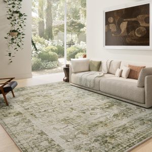 8x10 Area Rugs Washable Rug: Large Living Room Rug Stain Resistant Distressed Vintage Boho Carpet Non Slip Low Pile Faux Wool Soft Rugs for Bedroom Bedside Indoor Kids Playroom Farmhouse Dining Room
