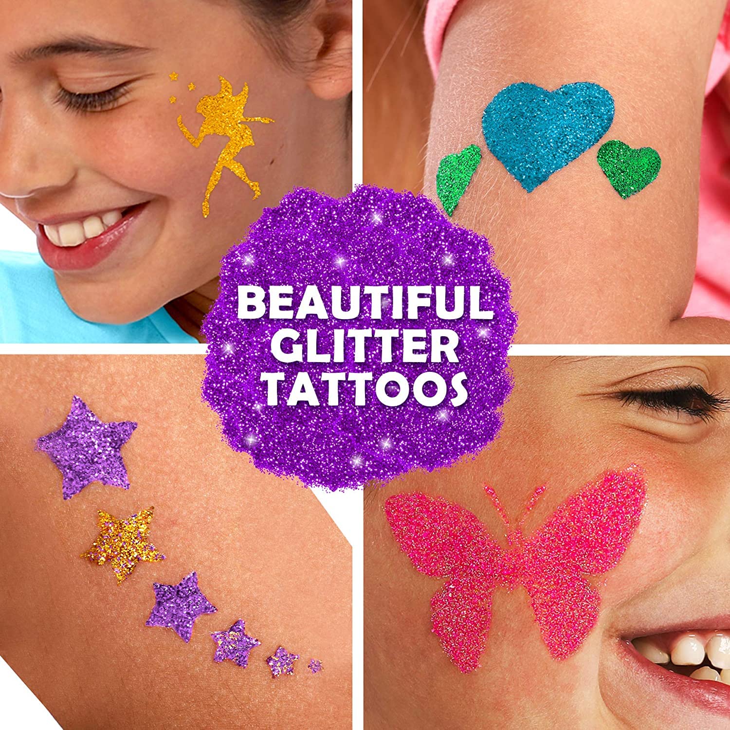 Original Stationery Glitter Tattoo Kit for Girls, 33-Piece Set with 24 Stencils, 6 Glitter Colors, Brushes & Adhesive, Creative Body Art Activity, Christmas Gift & Fun Holiday Party Supply - Image 2