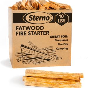 Sterno Fatwood Fire Starter Sticks, 10 lb — All‑Natural Resin‑Rich Pine Wood, Easy to Light, Indoor/Outdoor, Weather Resistant, Sustainably Sourced