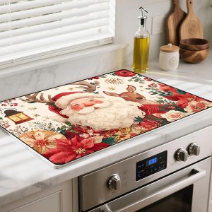 Heat-Resistant Glass Stove Top Cover with Anti-Slip Rubber Coating – 28.5x20.5 Inch Electric Stove Protector, Scratch-Resistant, Expands Counter Space (Santa Clauses, 28.5"L x 20.5"W)